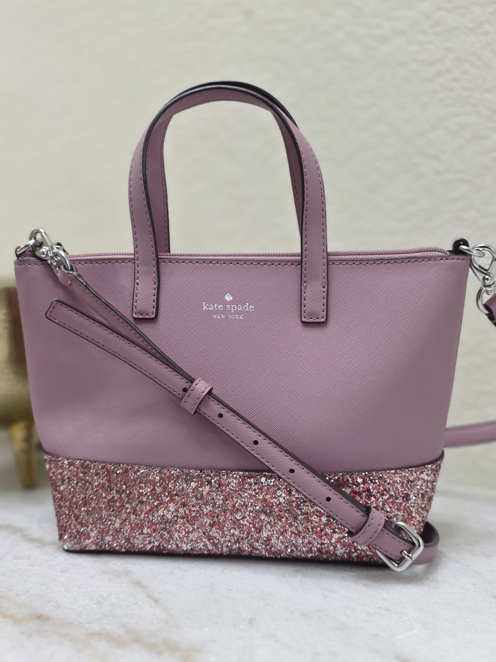 Kate Spade Greta Court Ina Crossbody Satchel Pink Glitter Bag